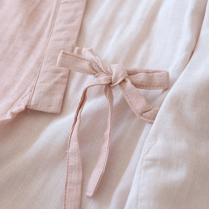 New spring and summer Japanese kimono two-piece couple pajamas set cotton loose large size men and women long sleeve trousers