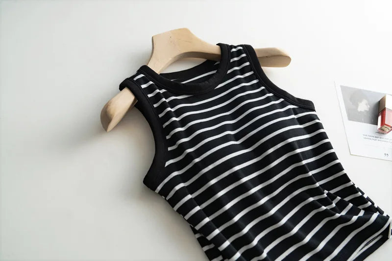 2025 Summer New Women's Tank Top Pajamas All Cotton with Chest Pads Tank Top with Stripe Sports Bottom Short Home Fur Ladies
