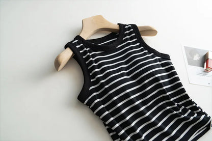 2025 Summer New Women's Tank Top Pajamas All Cotton with Chest Pads Tank Top with Stripe Sports Bottom Short Home Fur Ladies