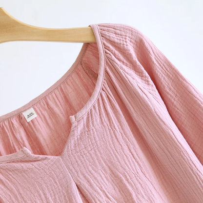 2025 New Spring and Autumn Women's Sleeping Skirt 100% Cotton Crepe Colorful Sleeping Skirt Large Loose Home Skirt Nightgown