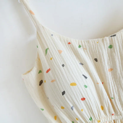 2025 New Summer Women's Sleeping Skirt 100% Cotton Crepe with Chest Cushion Suspender Dress Cute Thin Home Dress Summer Dress