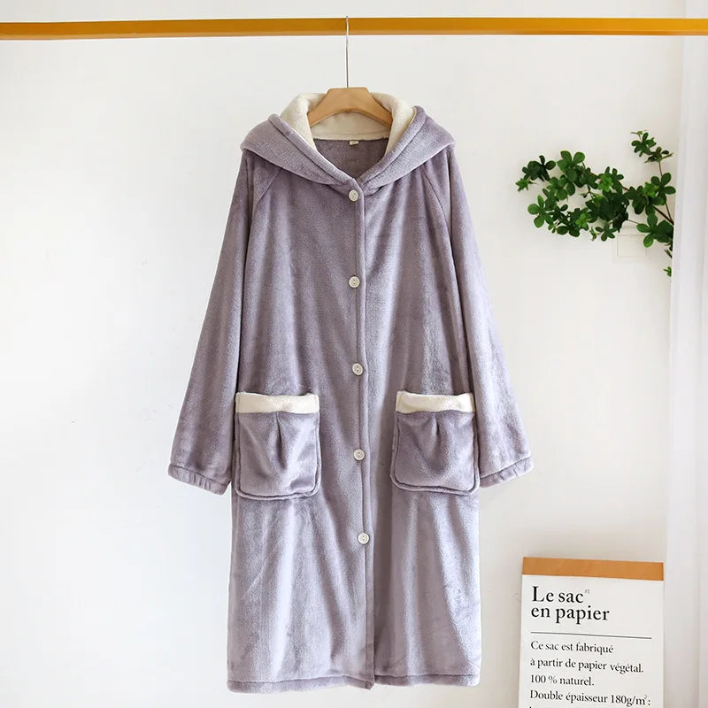 Autumn and winter new style couples' solid color nightgown flannel gown men and women's coral velvet simple pajamas home clothes