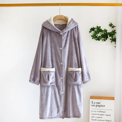 Autumn and winter new style couples' solid color nightgown flannel gown men and women's coral velvet simple pajamas home clothes