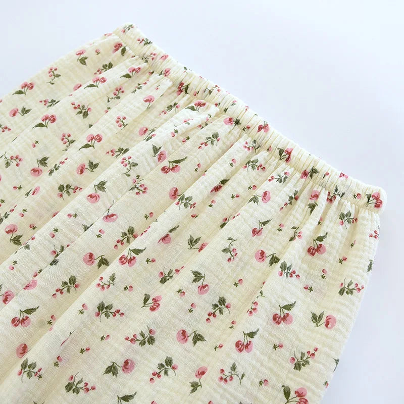 2025 Spring and Autumn Women's Pajama Set 100% Cotton Crepe Long sleeved Pants Two piece Cute and Sweet Home Fury Set Ladies