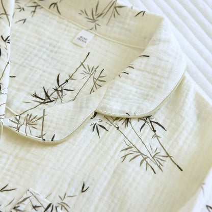 2025 New Spring and Autumn Couple Pajama Set 100% Cotton Crepe Fresh Long sleeved Pants for Men and Women Large Homewear Set