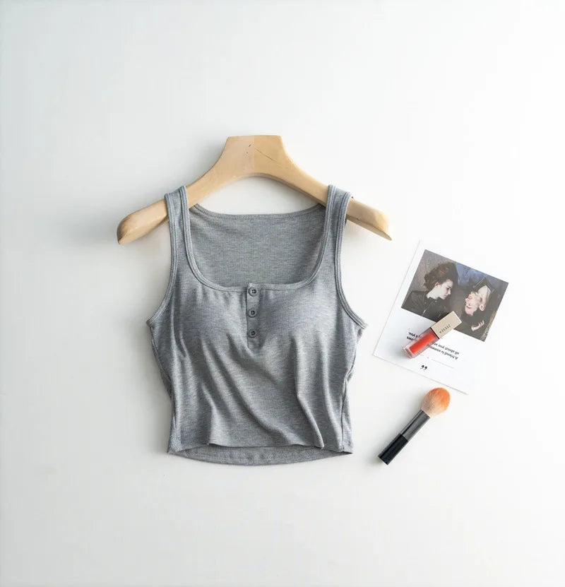 2025 Summer New Women's Short Tank Top with Chest Cushion Bottom Women's Viscous Fiber Inner Strap Top Thin Thread Pajamas