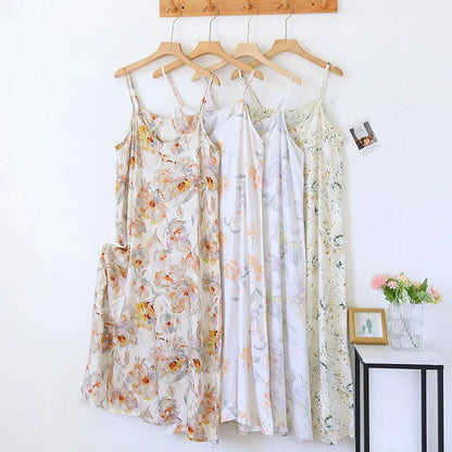 2025 Spring/Summer New Women's Sling Skirt 100% Viscose Fiber Sleeping Skirt Printed Sleeping Skirt Sexy Home Dress for Ladies