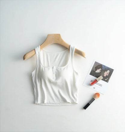 2025 Summer New Women's Short Tank Top with Chest Cushion Bottom Women's Viscous Fiber Inner Strap Top Thin Thread Pajamas