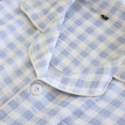 2025 New Spring Couple's Pajama Set 100% Cotton Long Sleeve Long Pants Two Piece Set Checkered Men's and Women's Home Clothes