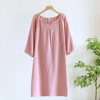 2025 New Spring and Autumn Women's Sleeping Skirt 100% Cotton Crepe Colorful Sleeping Skirt Large Loose Home Skirt Nightgown