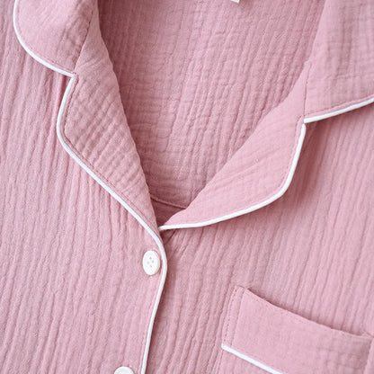 New Spring and Autumn Couple Pajamas Set 100%Cotton Crepe Long Sleeve Pants Two Piece Men's and Women's Large Size Home Garments