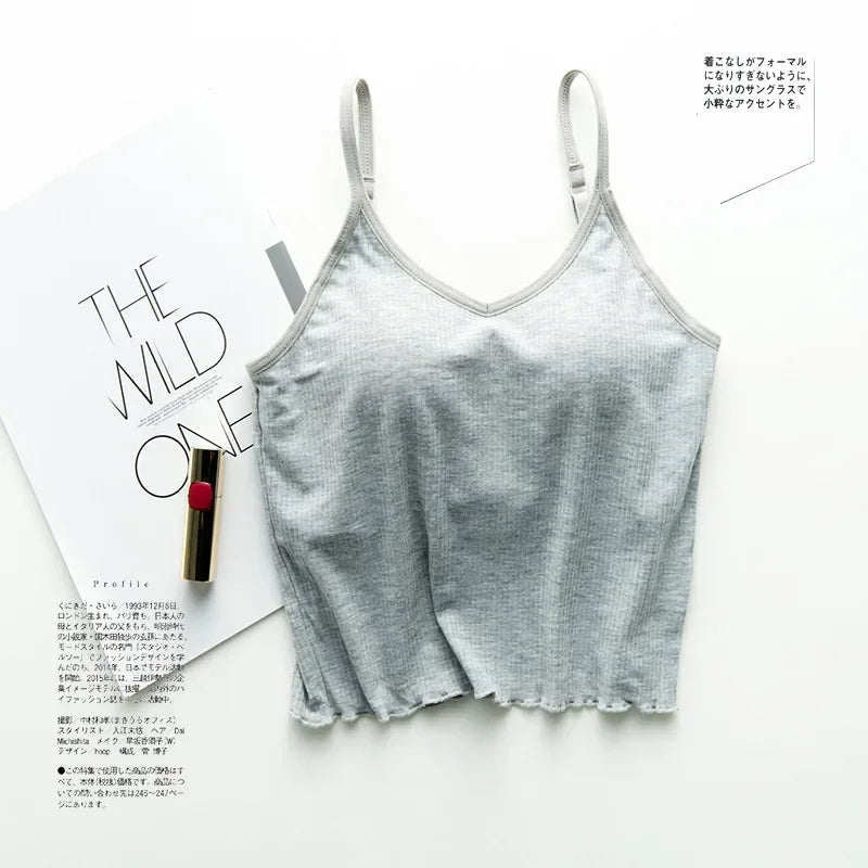 Japanese thread cotton beauty back short tube top female straps chest pads exposed umbilical sling bra integrated vest wrapped