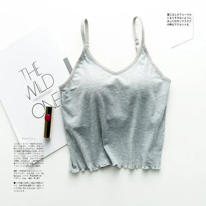 Japanese thread cotton beauty back short tube top female straps chest pads exposed umbilical sling bra integrated vest wrapped