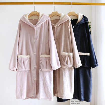 Autumn and winter new style couples' solid color nightgown flannel gown men and women's coral velvet simple pajamas home clothes