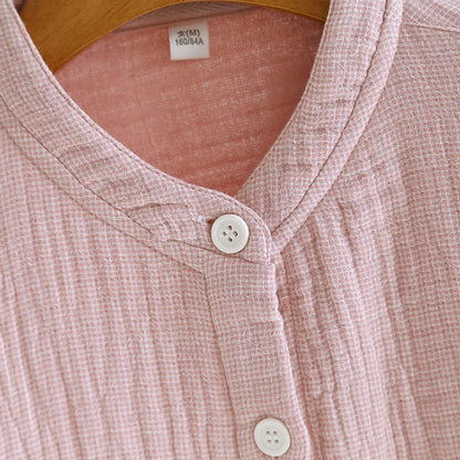2025 Spring and Autumn New Couple Pajama Set 100% Pure Cotton Crepe Cloth Men's and Women's Stand up Neck Simple Home Clothing