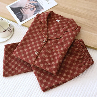 2025 New Spring and Autumn Women's Pajama Set Full Cotton Long Sleeve Long Pants Two Piece Set Cardigan Women's Home Clothes