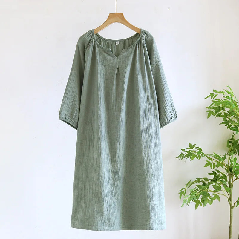 2025 New Spring and Autumn Women's Sleeping Skirt 100% Cotton Crepe Colorful Sleeping Skirt Large Loose Home Skirt Nightgown