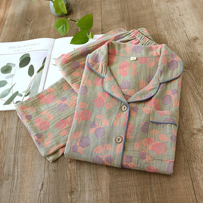 2025 New Women's Spring and Autumn Pajama Set 100% Pure Cotton Retro Chinese Style Long Sleeve Two Piece Set Large Home Fury