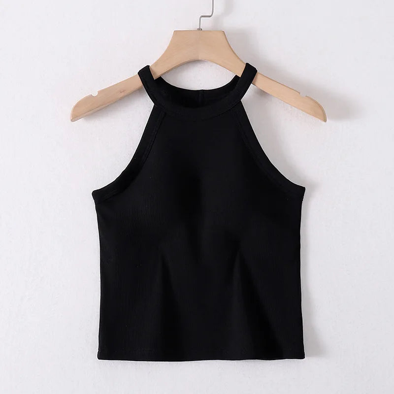 2025 New Women's Summer Pure Cotton Tank Top with Breast Pads Bra One Piece Racerback Backing Sleepwear Home Furnishing Top
