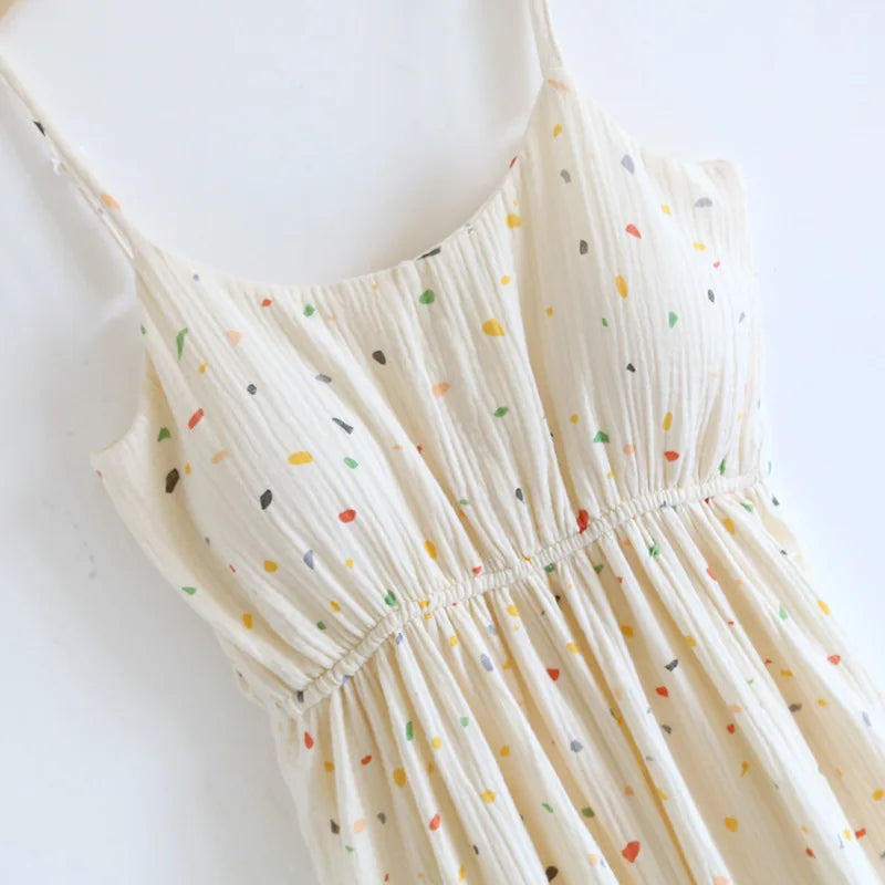 2025 New Summer Women's Sleeping Skirt 100% Cotton Crepe with Chest Cushion Suspender Dress Cute Thin Home Dress Summer Dress
