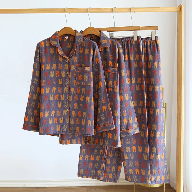 2025 Spring and Autumn New Couple Pajama Set 100% Cotton Long Sleeve Pants for Men and Women Two Piece Cute Home Furnishings