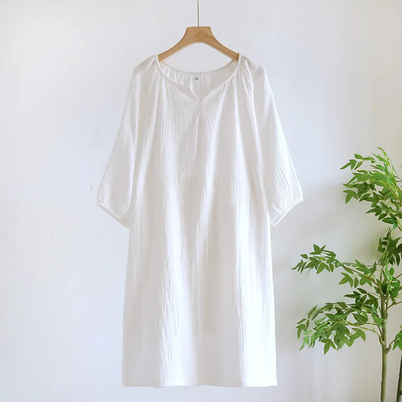 2025 New Spring and Autumn Women's Sleeping Skirt 100% Cotton Crepe Colorful Sleeping Skirt Large Loose Home Skirt Nightgown