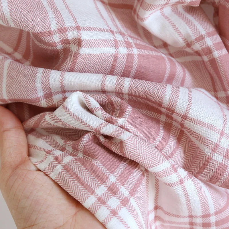 2025 New Summer Women's Pajama Set 100% Cotton Gauze Thin Short Sleeve+Shorts+Pants Simple Checkered Home Furnishing Set