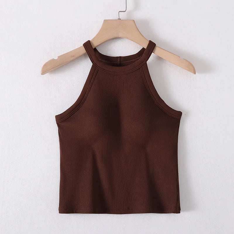 2025 New Women's Summer Pure Cotton Tank Top with Breast Pads Bra One Piece Racerback Backing Sleepwear Home Furnishing Top