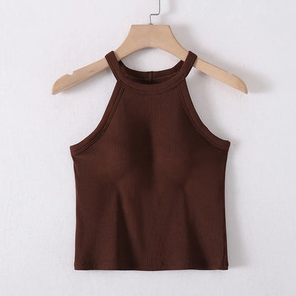 2025 New Women's Summer Pure Cotton Tank Top with Breast Pads Bra One Piece Racerback Backing Sleepwear Home Furnishing Top