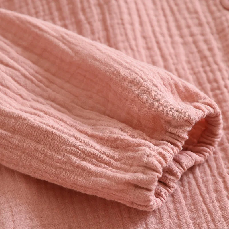 2025 New Spring and Autumn Couple Pajama Set 100%Cotton Crepe Fabric Men's and Women's Long Sleeve Pants Home Suit Two Piece Set
