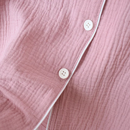 New Spring and Autumn Couple Pajamas Set 100%Cotton Crepe Long Sleeve Pants Two Piece Men's and Women's Large Size Home Garments