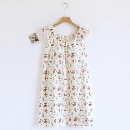 2025 New Summer Women's Sleeping Skirt 100% Cotton Crepe Cloth with Chest Cushion Tank Top Skirt Loose Thin Large Home Clothing