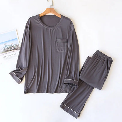 New Spring and Autumn Men's Pajamas Set Modal Long Sleeve Pants Two Piece Loose Oversize Home Suit Pajamas For Men Sleepwear
