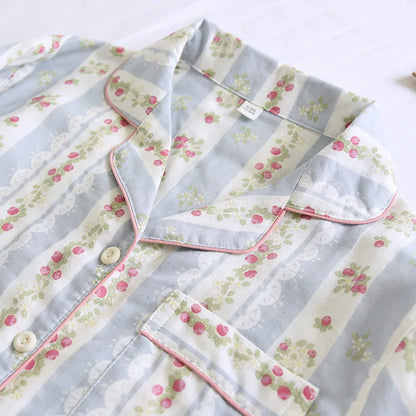 2025 Japanese New Women's Pajama Set 100% Cotton Gauze Long Sleeve Long Pants Two Piece Set Fresh and Sweet Thin Home Clothing