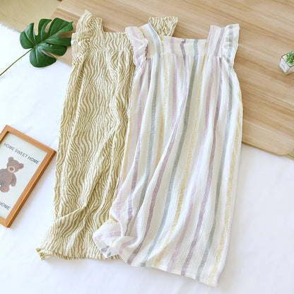 2025 Summer New Women's Sleeping Skirt 100% Cotton Crepe Sling Skirt Soft and Comfortable Sleeveless Tank Top Home Dress Ladies