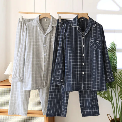 2025 New Spring and Autumn Men's Pajama Set 100% Cotton Long Sleeve Long Pants Two Piece Set Loose Large Home Clothes