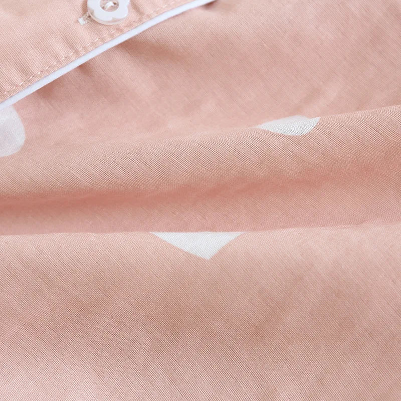 New spring and summer women's pajamas three-piece set short sleeves + shorts + trousers 100%cotton gauze love print homewear set