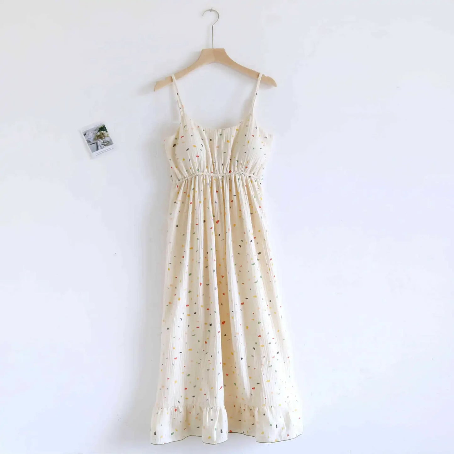 2025 New Summer Women's Sleeping Skirt 100% Cotton Crepe with Chest Cushion Suspender Dress Cute Thin Home Dress Summer Dress