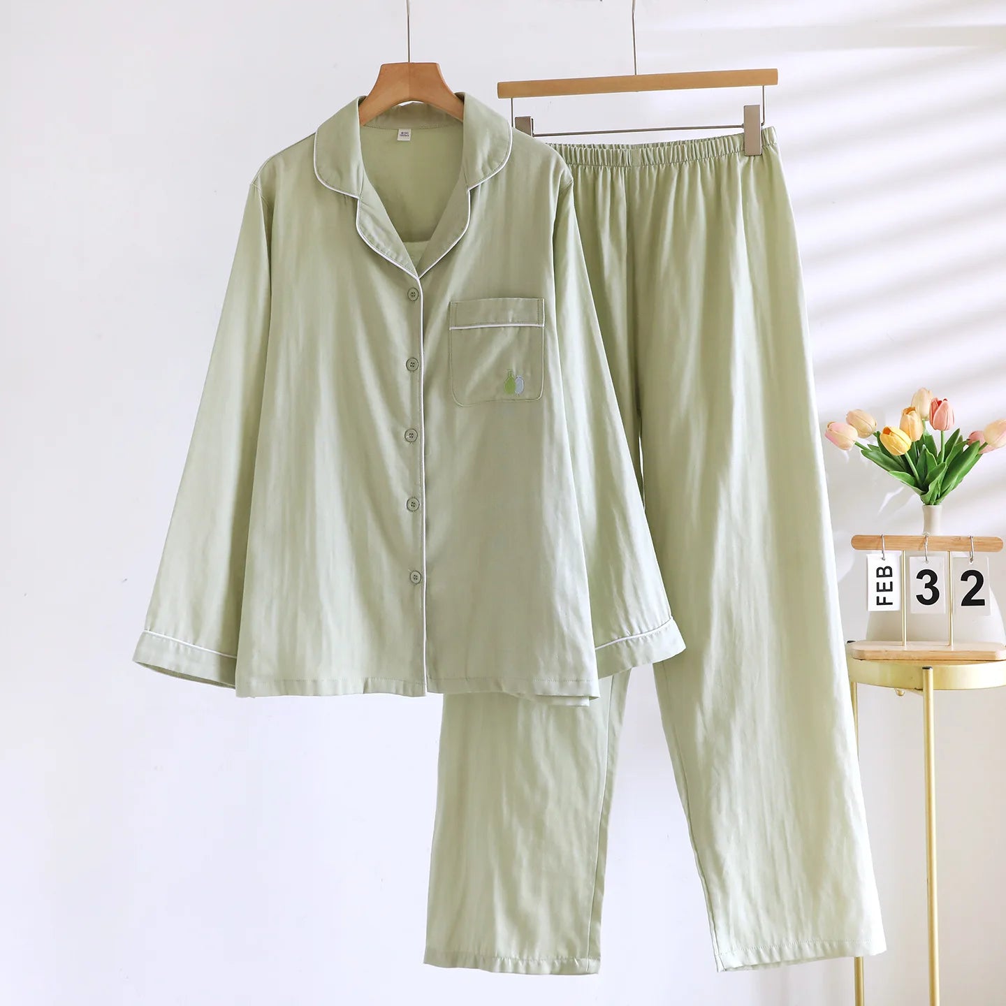 2025 New Spring and Autumn Women's Pajama Set 100% Cotton Simple Long Sleeve Long Pants Two Piece Set Cardigan Home Clothes