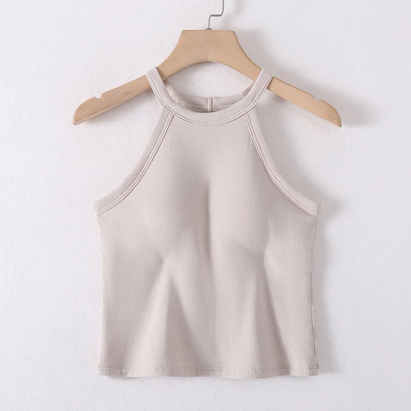 2025 New Women's Summer Pure Cotton Tank Top with Breast Pads Bra One Piece Racerback Backing Sleepwear Home Furnishing Top