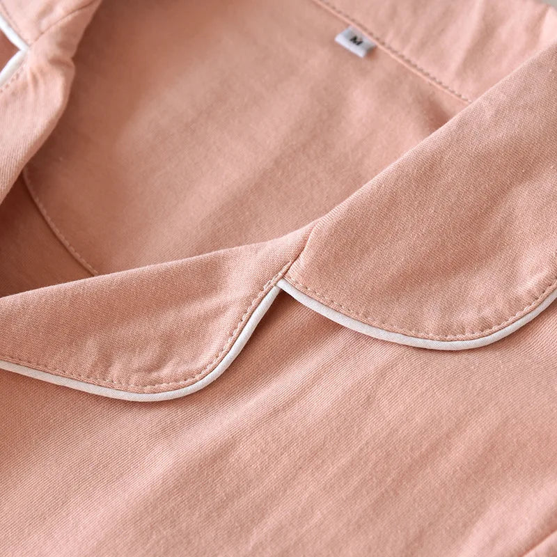 2025 Spring and Autumn New Couple Pajamas Two Piece Set 100%Cotton Knitted Men's and Women's Simple Long Sleeve Home Furnishings