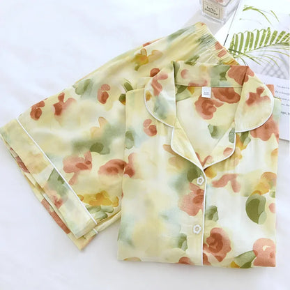 2025 New Summer Women's Pajama Set, Viscous Fiber Short Sleeve Shorts, Two Piece Set, Thin Large Flower Home Fury