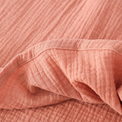 Spring and Autumn Women's Long Sleeve Nightdress 100%Cotton Crepe Round Neck Button Solid Color Dress Home Dress Nightgown Dress
