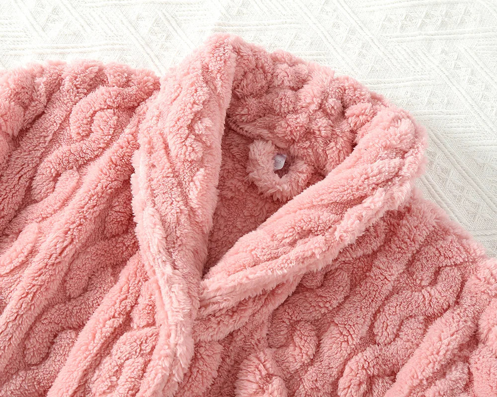 2025 New Autumn/Winter Women's Bathrobe Flannel Thickened Warm Buckle Long Dress Solid Color Nightgown Home Fur Ladies