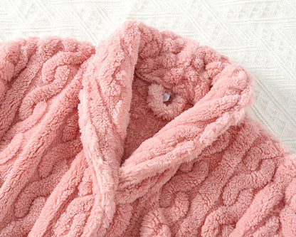 2025 New Autumn/Winter Women's Bathrobe Flannel Thickened Warm Buckle Long Dress Solid Color Nightgown Home Fur Ladies