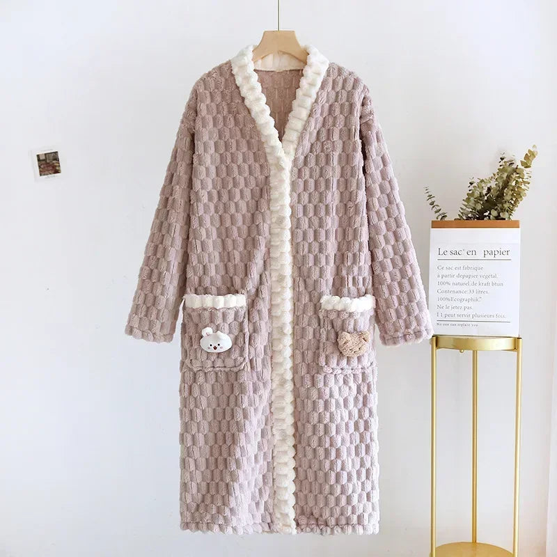 2025 New Autumn/Winter Women's Sleeping Skirt Flannel Plush Thickened Warm Long Dress Coral Plush Home Fur Sleeping Skirt Ladies