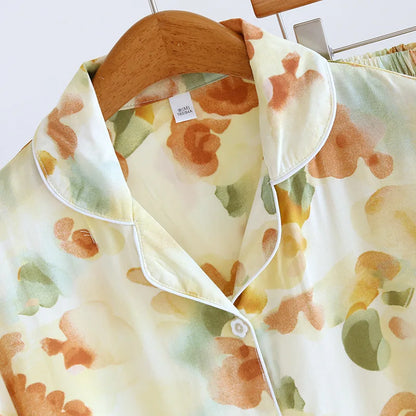 2025 New Summer Women's Pajama Set, Viscous Fiber Short Sleeve Shorts, Two Piece Set, Thin Large Flower Home Fury