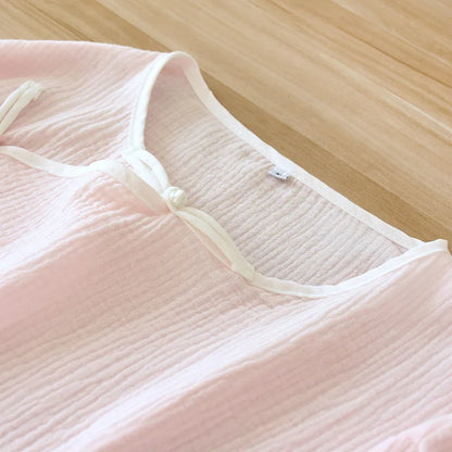 2025 Spring and Autumn New Women's Pajama Set 100% cotton crepe long-sleeved trousers classic two-piece household clothes