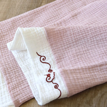New spring and summer 100% cotton Chinese style women's pajamas two-piece set three-quarter sleeve tops home service suits