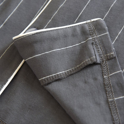 Spring and autumn new men's pajamas long-sleeved trousers suit 100% cotton knitted striped plus size home clothes two-piece set